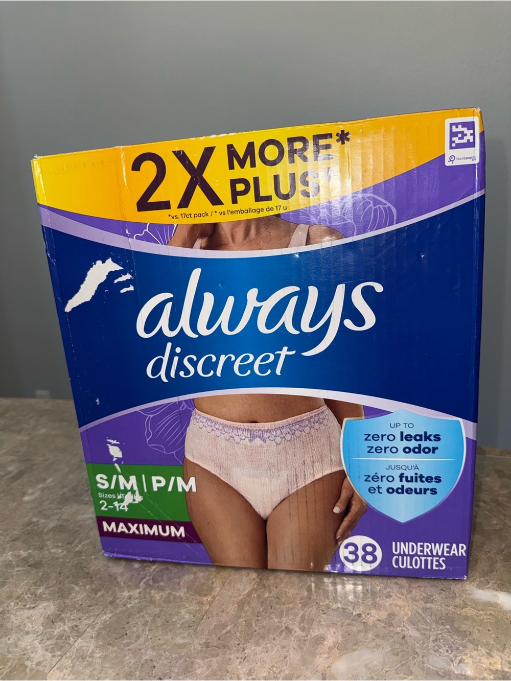 Always Discreet Maximum Absorbency Incontinence Underwear size s/m 2-14 38 pack